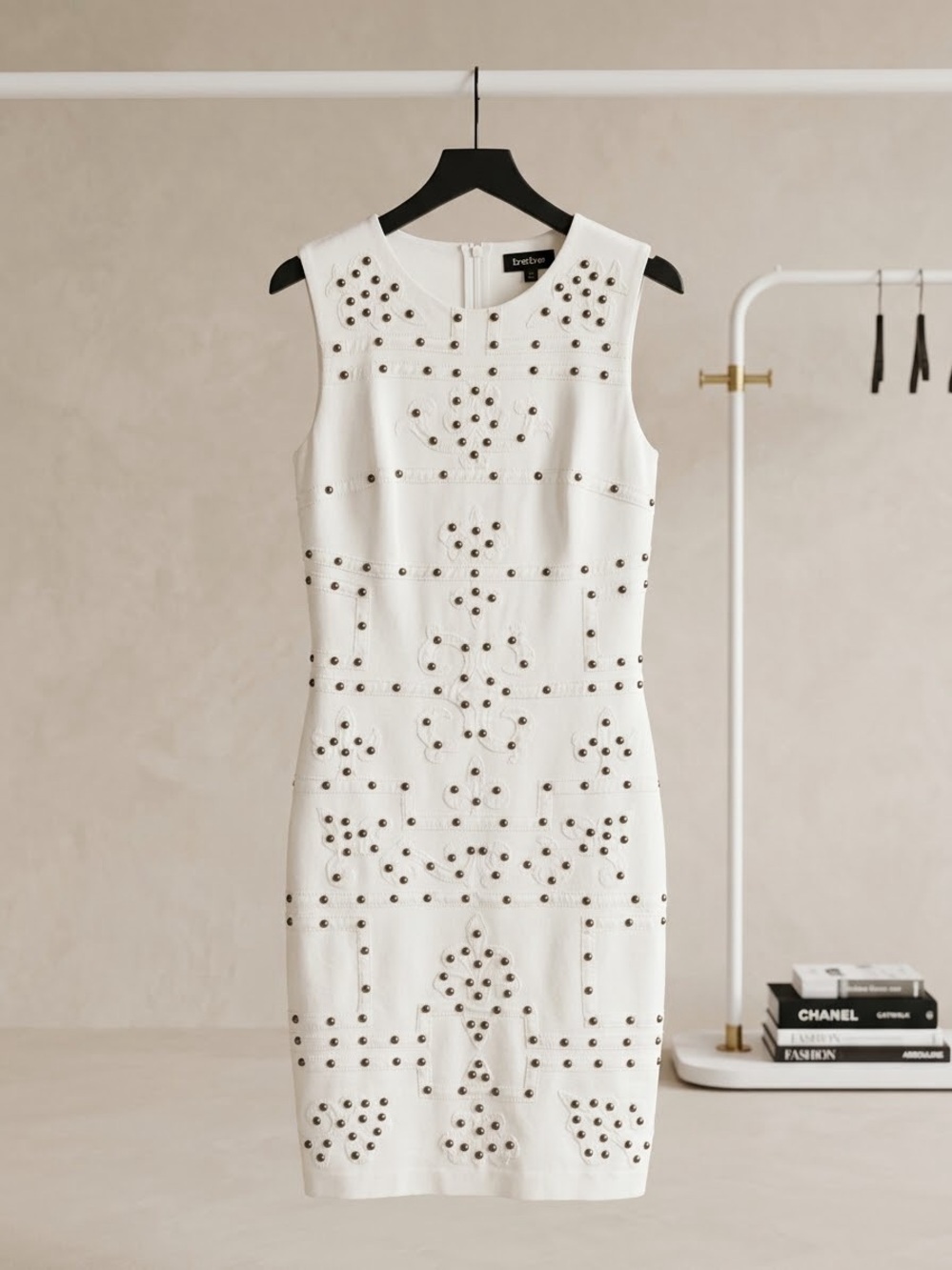 bebe White Stud-Embellished Mini Sheath Dress